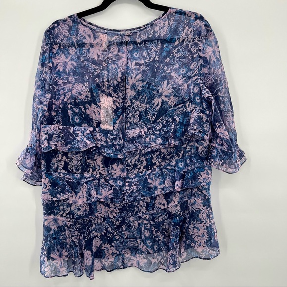 NWT Rebecca Taylor Kiku Chiffon Ruffle Floral Asymmetrical Blouse Top Size 12 - Picture 3 of 9